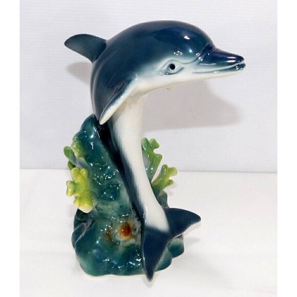 Vintage ceramic dolphin figurine approx 9" tall by HERCO PROFESSIONAL - Picture 1 of 6